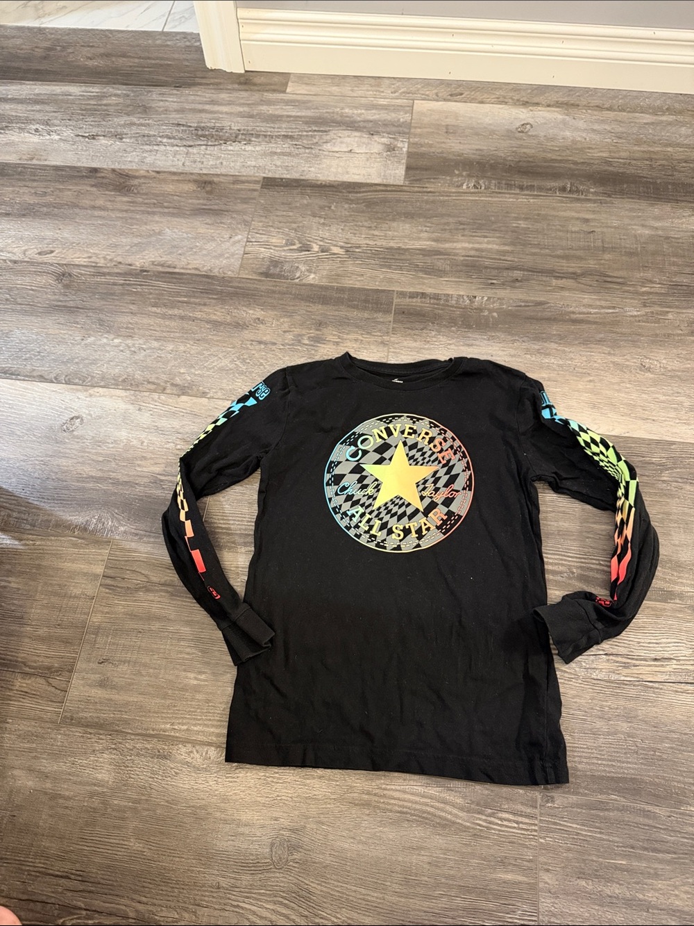 Converse Black Long-Sleeve Tee with Rainbow Star Logo